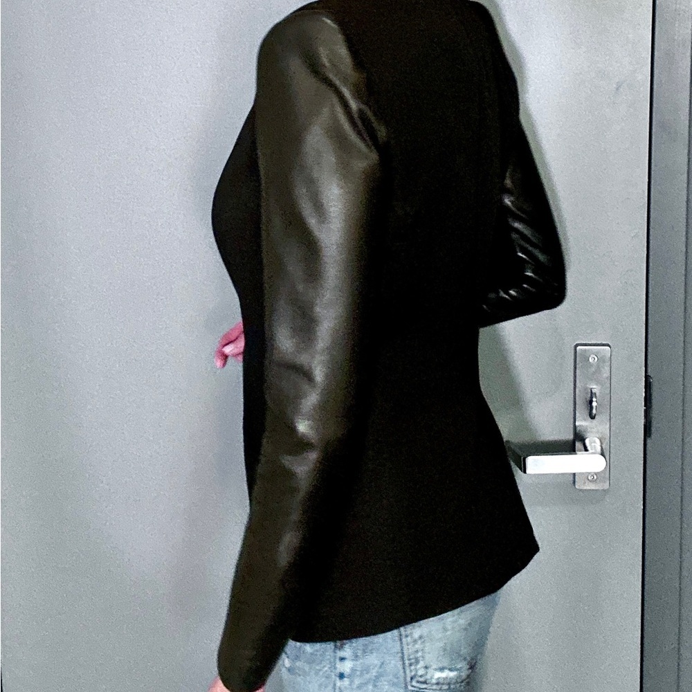 COPY - Helmut Lang Black Leather Trim Wool Blazer size 4 - Picture 6 of 8